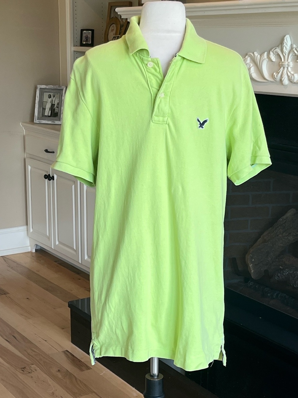 American Eagle Men's Lemon Lime Polo Shirt with Embroidered Logo